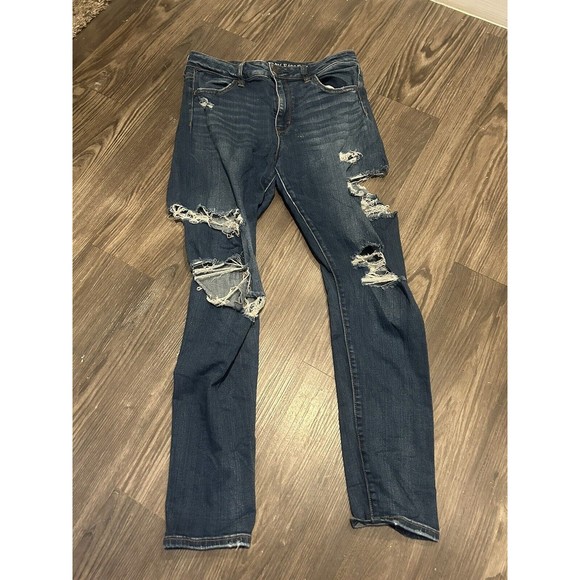 American Eagle Outfitters Denim - American Eagle Women's Hi-Rise Jegging Blue Denim Jeans Distressed Size 12 Reg